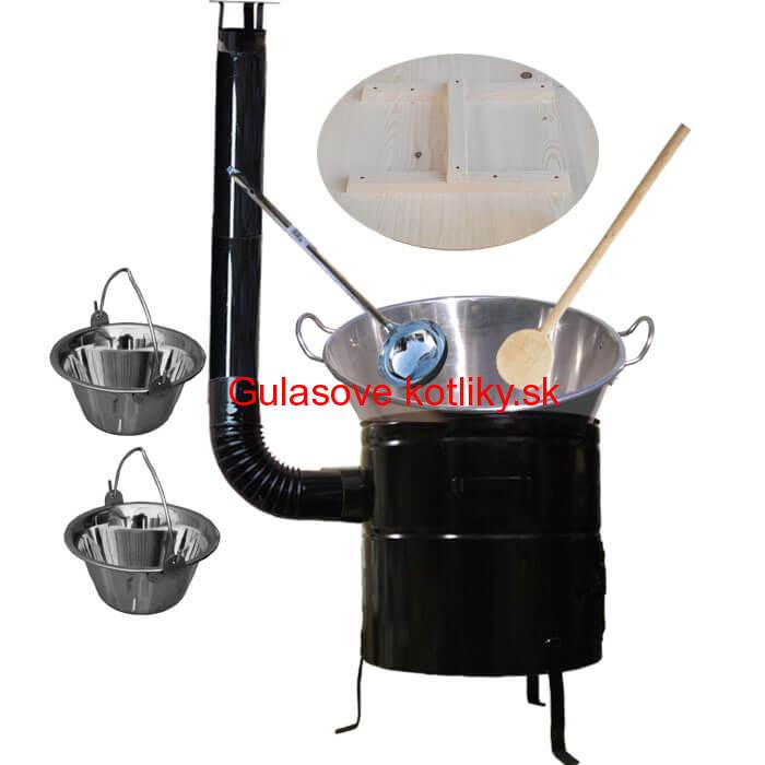 Zabíjačkový nerezový kotol 100 L, kovová kotlina 60 cm, smaltovaná pokrievka + 2 servírovacie antikorové kotlík