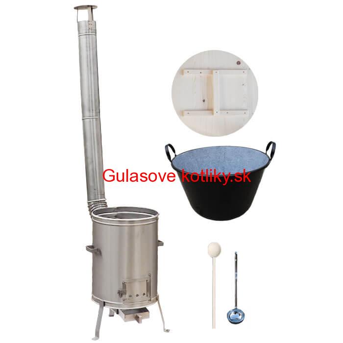 Zabíjačkový smaltovaný kotol 100 L + nerezová kotlina 60 cm + vareška a naberačka