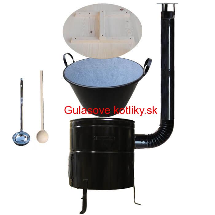 Smaltovaný kotol 100 L + kovová kotlina 60 cm + vareška a naberačka BIG PARTY