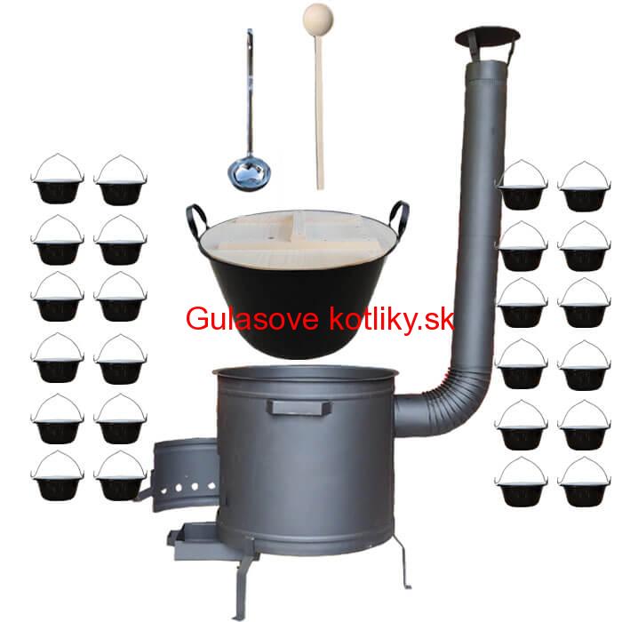 Smaltovaný kotol 100 L + servírovacie kotlíky (24 ks) vareška a naberačka PLUS 600