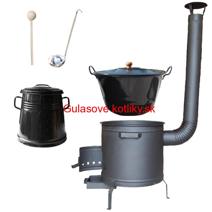 Smaltovaný kotol 80 L + žiaruvzdorná kotlina 60 cm PLUS 600 + Nádoba na masť 10 L