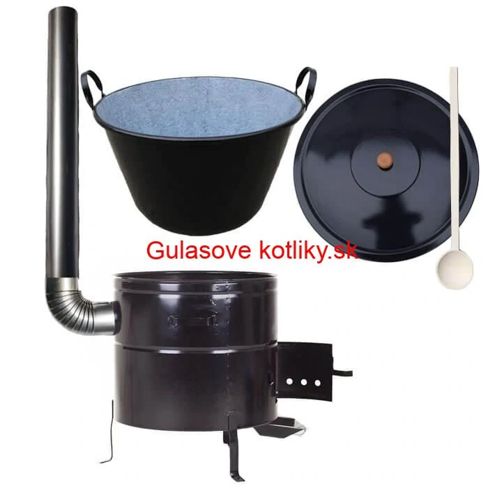 Zabíjačkový smaltovaný kotol 70 L + kovová kotlina 56 cm + dymovod