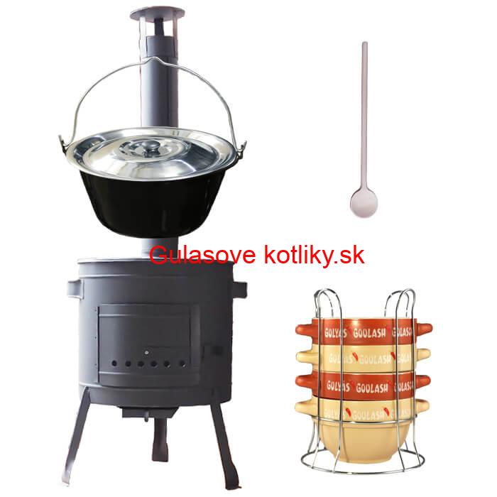 Smaltovaný kotlík 22 L (1,2 mm) + misky na guláš 4 ks + nízka žiaruvzdorná kotlina 42 PLUS 600