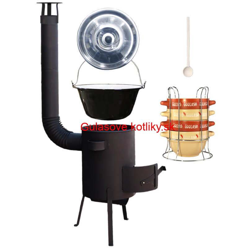 Smaltovaný kotlík 22 L (1,2 mm) + misky na guláš 4 ks + žiaruvzdorná kotlina 42 PLUS 600 4 MM