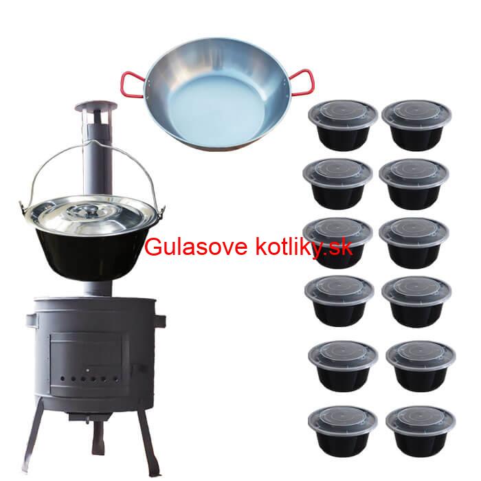Smaltovaný kotlík 22 L + Panvica PAELLA (WOK) 45 cm + misky 12 ks + nízka kotlina 42 PLUS 600