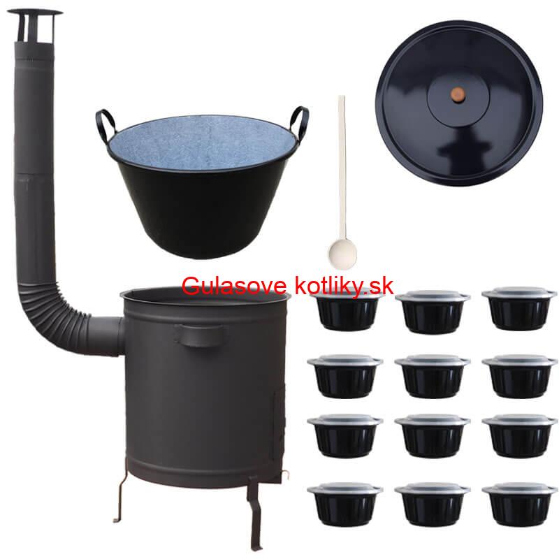 Smaltovaný kotol 60 L + hrubostenná kotlina 53 cm (1,5 mm) STRONG PLUS 600 + misky 12 ks