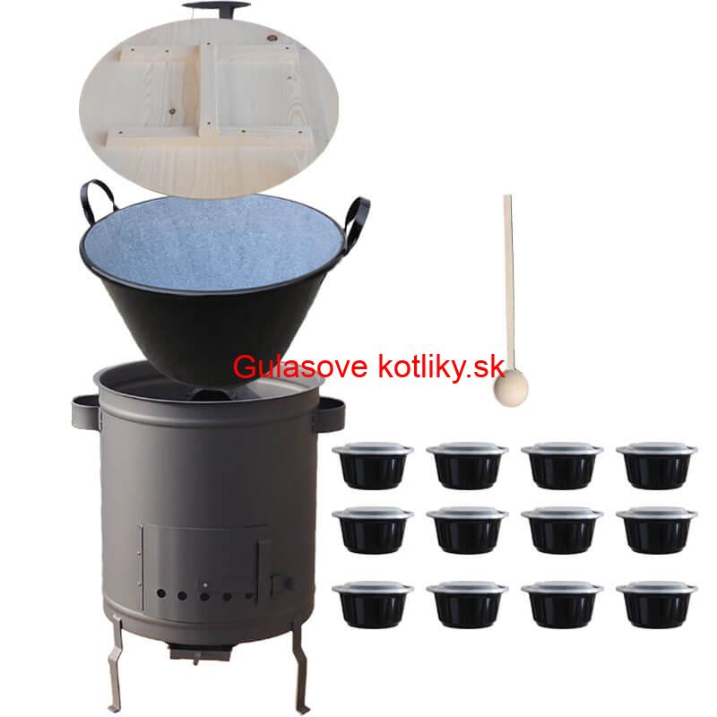 Smaltovaný kotol 100 L + hrubostenná kotlina 60 cm (1,5 mm) STRONG PLUS 600 + misky 12 ks