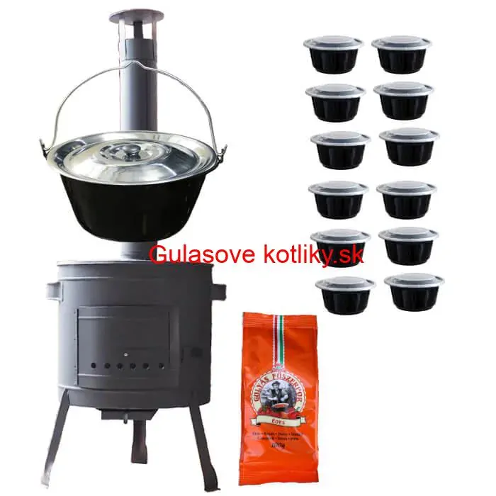 Smaltovaný kotlík 22 L (1,2 mm) + hrubostenná (1,5 mm) žiaruvzdorná kotlina BALKY STRONG 42 PLUS 600 + misky 12 ks + paprikové korenie na guláš 100 g