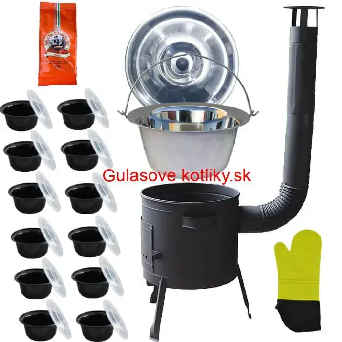 Nerezový kotlík 22 L (0,8 mm) + misky 12 ks + nízka žiaruvzdorná kotlina (0,8 mm) 42 PLUS 600