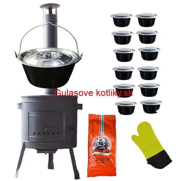 Smaltovaný kotlík 22 L (1,2 mm) + misky 12 ks + nízka žiaruvzdorná kotlina (1,0 mm) 42 PLUS 600