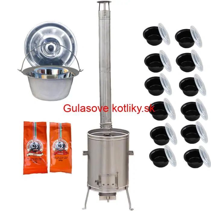Nerezový kotlík 22 L (0,8 mm) INOX + nerezová kotlina 42 cm LUX + misky 12 ks + 2 x korenie na guláš 100 g