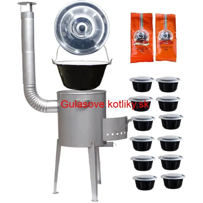 Smaltovaný kotlík 22 L (1,2 mm) + nerezová kotlina 42 cm LUXUS + misky 12 ks + 2 x korenie na guláš 100 g
