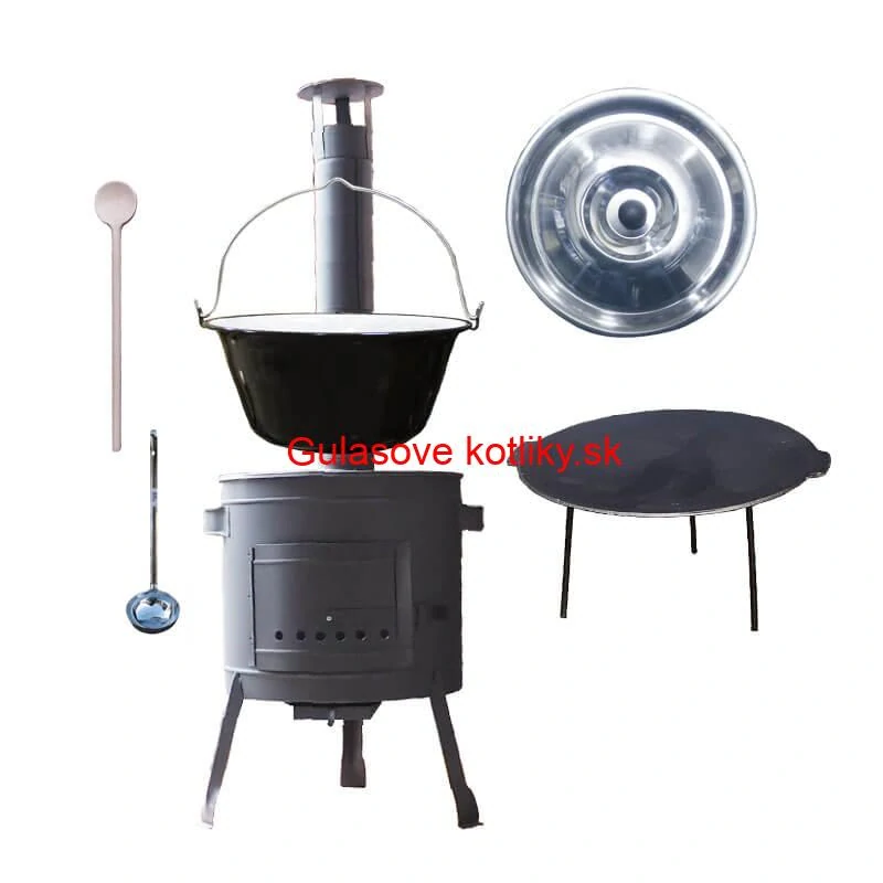 Smaltovaný kotlík 22 L + liatinová panvica 45 cm + nízka žiaruvzdorná kotlina 42 cm PLUS 600