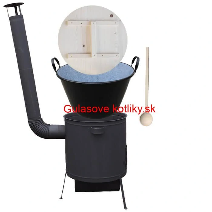 Zabíjačkový smaltovaný kotol 100 L, žiaruvzdorná kotlina 42 PLUS 600 4 MM, drevená pokrievka + vareška