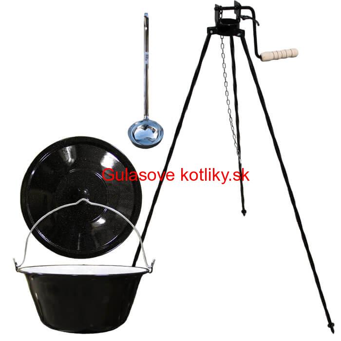 Smaltovaný kotlík 13 L + pokrievka + stojan s kladkou VAR