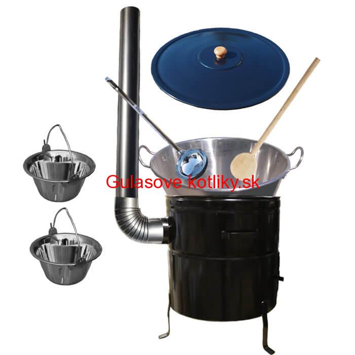 Zabíjačkový nerezový kotol 50 L, kovová kotlina 50 cm, smaltovaná pokrievka + 2 servírovacie antikorové kotlíky zdarma