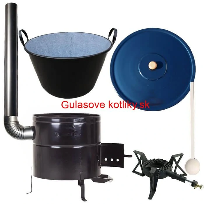 Zabíjačkový smaltovaný kotol 70 L + kovová kotlina 56 cm + horák 7 kW + dymovod