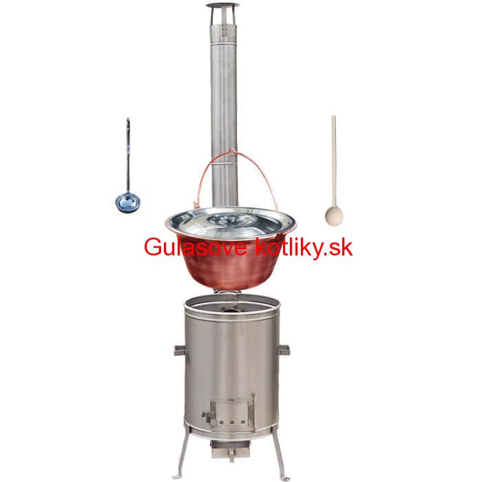 Medený kotlík 10 L (1,2 mm) + nerezová kotlina 36 cm + vareška a naberačka LUX