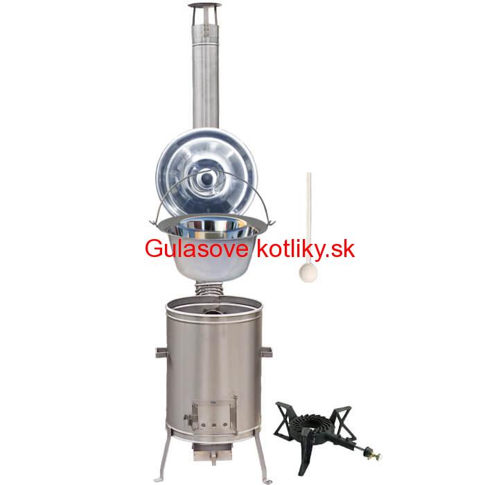 Antikorový kotlík 15 L (1,2 mm) + nerezová kotlina 36 cm + liatinový horák 7 kW, vareška LUX