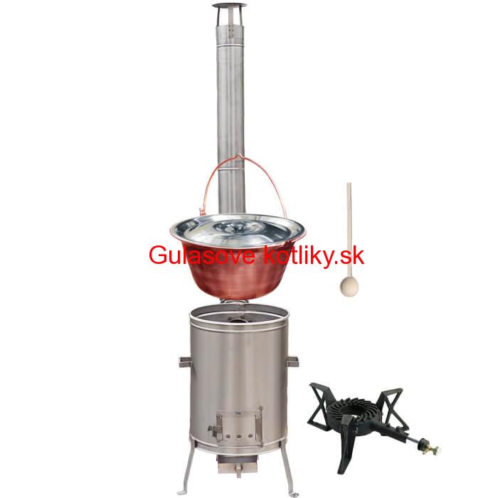 Medený kotlík 20 L (1,2 mm) + nerezová kotlina 42 cm + liatinový horák 7 kW, vareška LUX