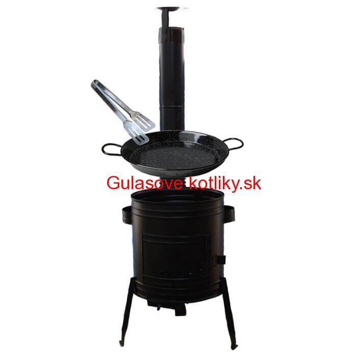 Paella smaltovaná panvica 38 cm + Kotlina 36 cm a obracačka na mäso Party