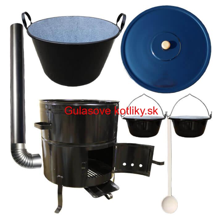 Zabíjačkový smaltovaný kotol 50 L + kovová kotlina 50 cm + 2 servírovacie kotlíky
