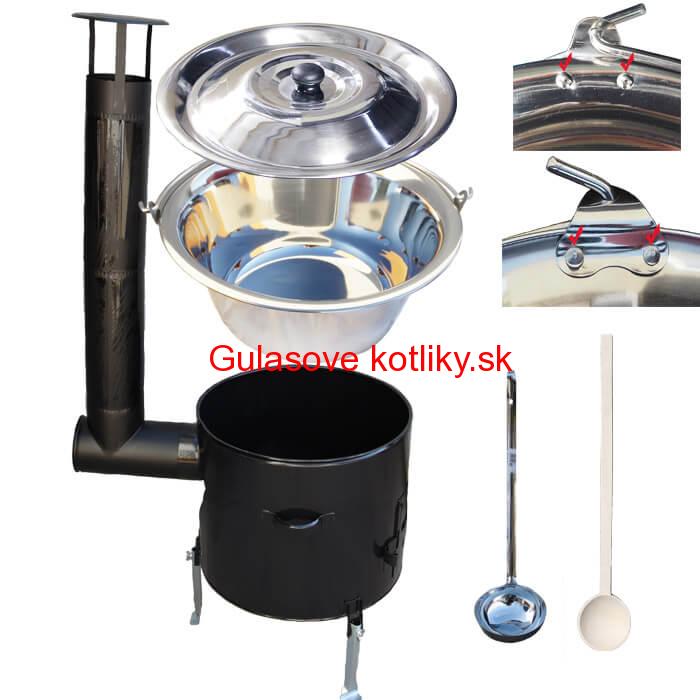 Antikorový kotlík 15 L (0,8 mm) zosilnený s nitmi + smaltovaná kotlina 36 cm + vareška a naberačka Easy party