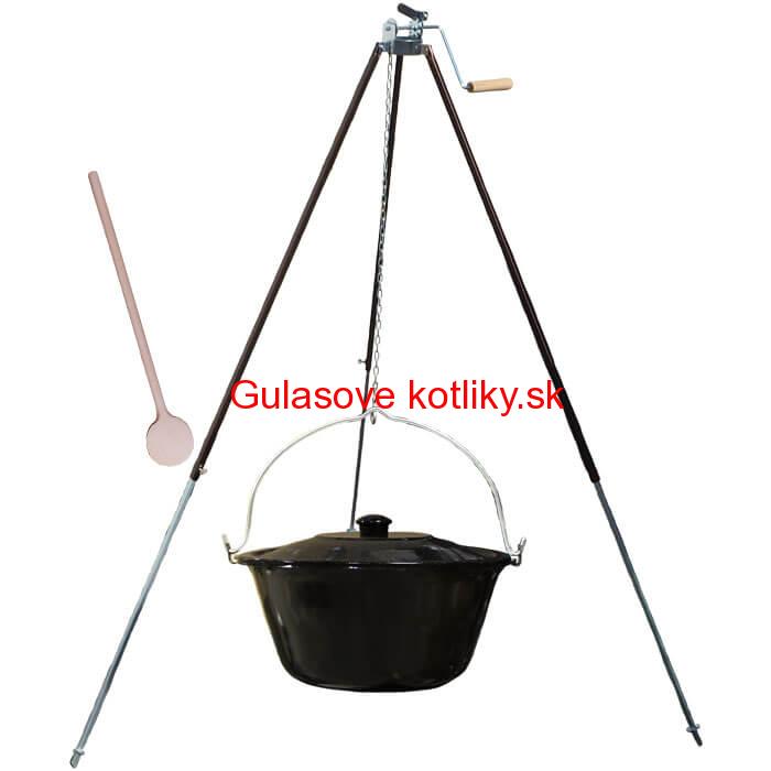 Smaltovaný kotlík 25 L (1,2 mm) + teleskopická trojnožka s poistnou kladkou + pokrievka