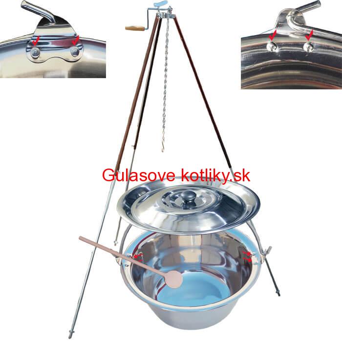 Antikorový kotlík 30 L (0,8 mm) s nitmi + teleskopická trojnožka s poistnou kladkou + pokrievka
