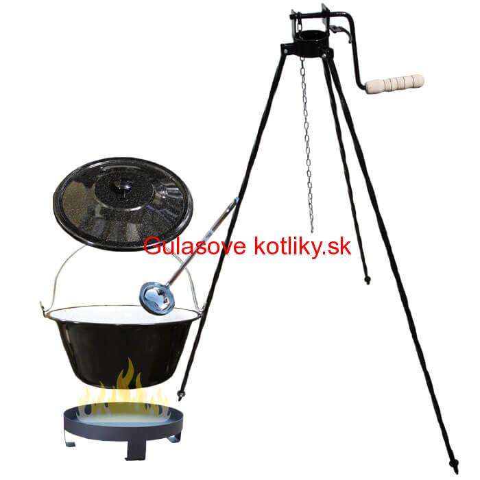 Smaltovaný kotlík 20 L (1,2 mm) + Ohnisko + stojan s kladkou VAR