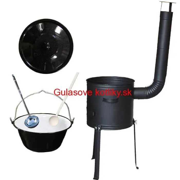 Smaltovaný kotlík 20 L + kovová kotlina s vysokými nožičkami 42 cm, žiaruvzdorná farba Plus 700 + vareška a naberačka
