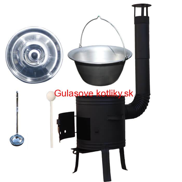 Nerezový kotlík 10 L (1,5 mm) + nízka žiaruvzdorná kotlina 33 cm PLUS 700 + vareška a naberačka