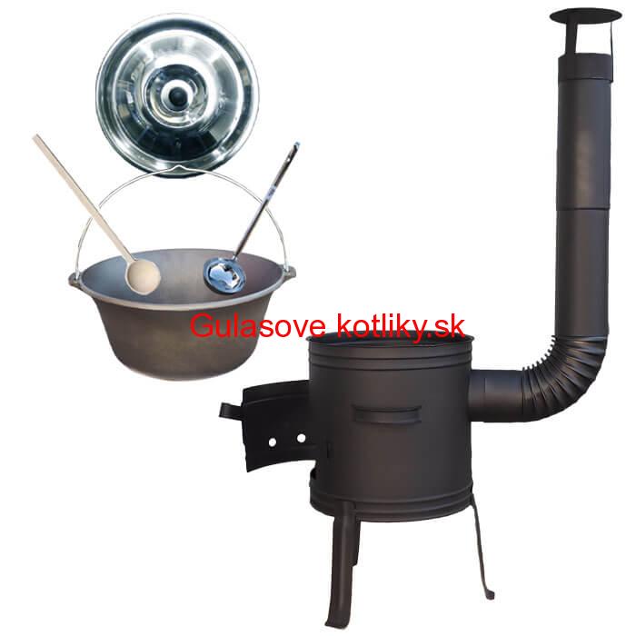 Liatinový kotlík 10 L + nízka žiaruvzdorná kotlina 33 cm PLUS 700 + vareška a naberačka