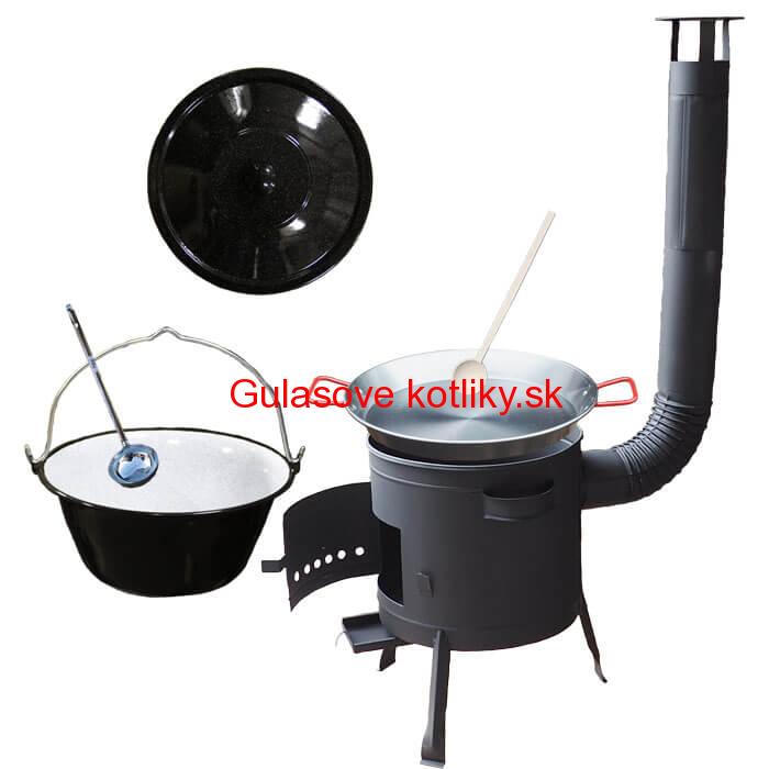 Smaltovaný kotlík 16 L + Paella oceľová panvica 42 cm + žiaruvzdorná nízka kotlina 39 PLUS 600