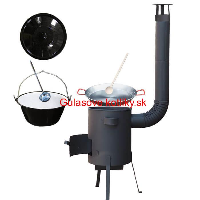 Smaltovaný kotlík 16 L + Paella oceľová panvica 42 cm + žiaruvzdorná kotlina 39 PLUS 600 s roštom na popol 4 mm