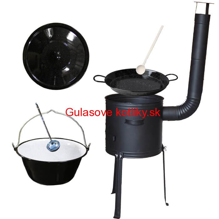 Smaltovaný kotlík 13 L (1,2 mm) + Paella panvica 38 cm + kotlina s vysokými nožičkami 36 cm, žiaruvzdorná farba Plus 700