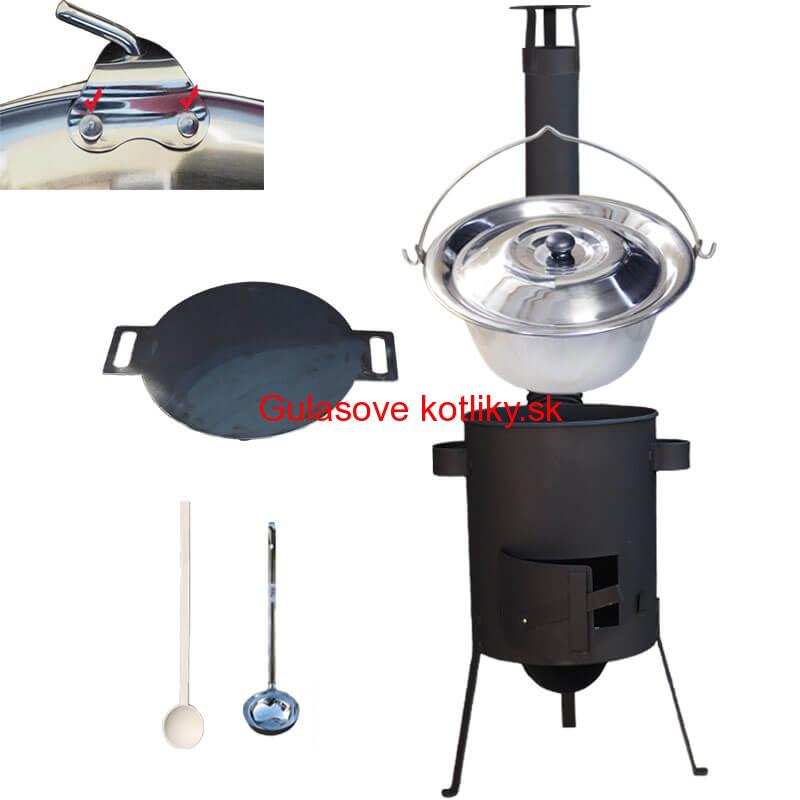 Nerezový kotlík 15 L (0,8 mm) s nitmi + železná panvica 38 cm UNI + kotlina 36 cm PLUS 600 4 MM