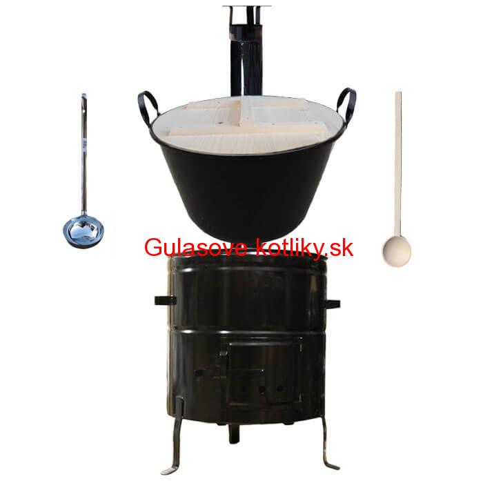 Smaltovaný kotol 100 L + kovová kotlina 60 cm + vareška a naberačka BIG PARTY