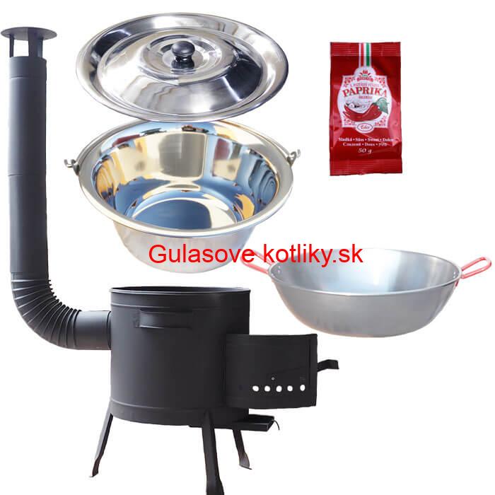 Nerezový kotlík 22 L (0,8 mm) INOX + Panvica PAELLA (WOK) 45 cm + sladká paprika 50 g + nízka kotlina 42 PLUS 600