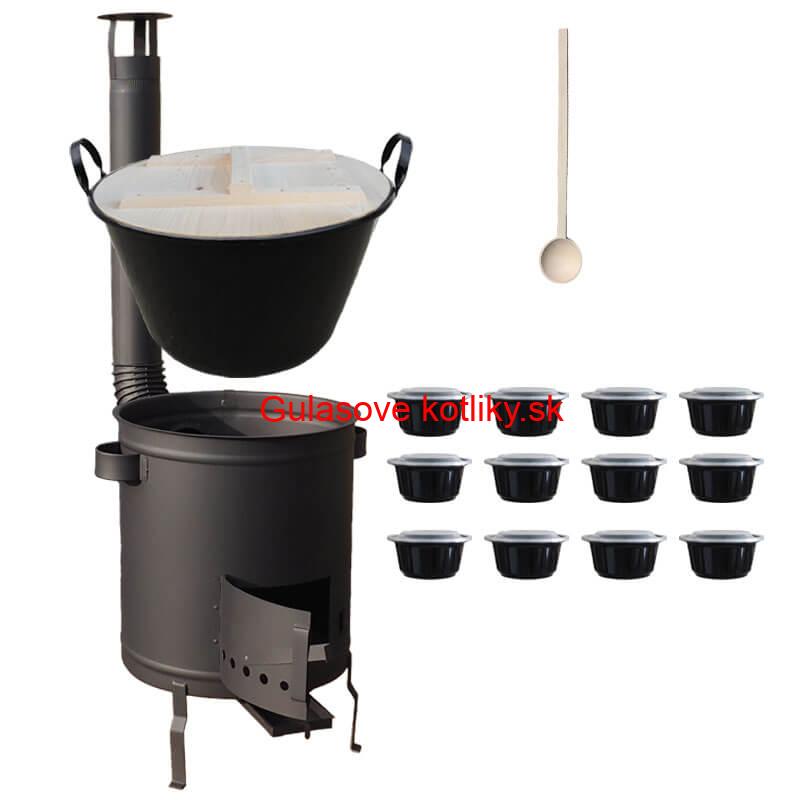 Smaltovaný kotol 100 L + hrubostenná kotlina 60 cm (1,5 mm) STRONG PLUS 600 + misky 12 ks