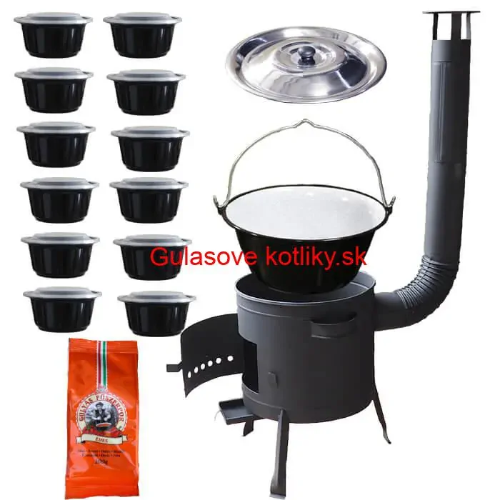 Smaltovaný kotlík 22 L (1,2 mm) + hrubostenná (1,5 mm) žiaruvzdorná kotlina BALKY STRONG 42 PLUS 600 + misky 12 ks + paprikové korenie na guláš 100 g