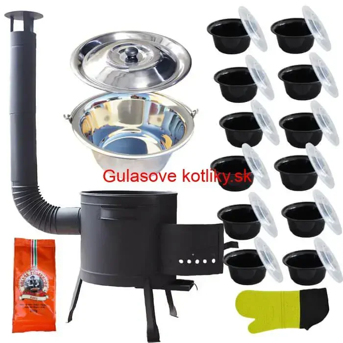 Nerezový kotlík 22 L (0,8 mm) + misky 12 ks + nízka žiaruvzdorná kotlina (0,8 mm) 42 PLUS 600