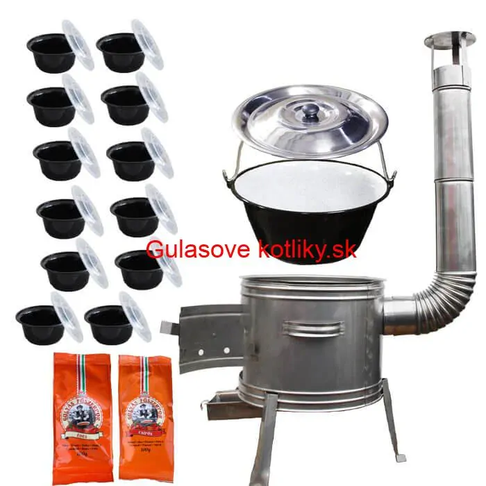 Smaltovaný kotlík 22 L (1,2 mm) + nerezová kotlina 42 cm TOPLUX + misky 12 ks + 2 x korenie na guláš 100 g