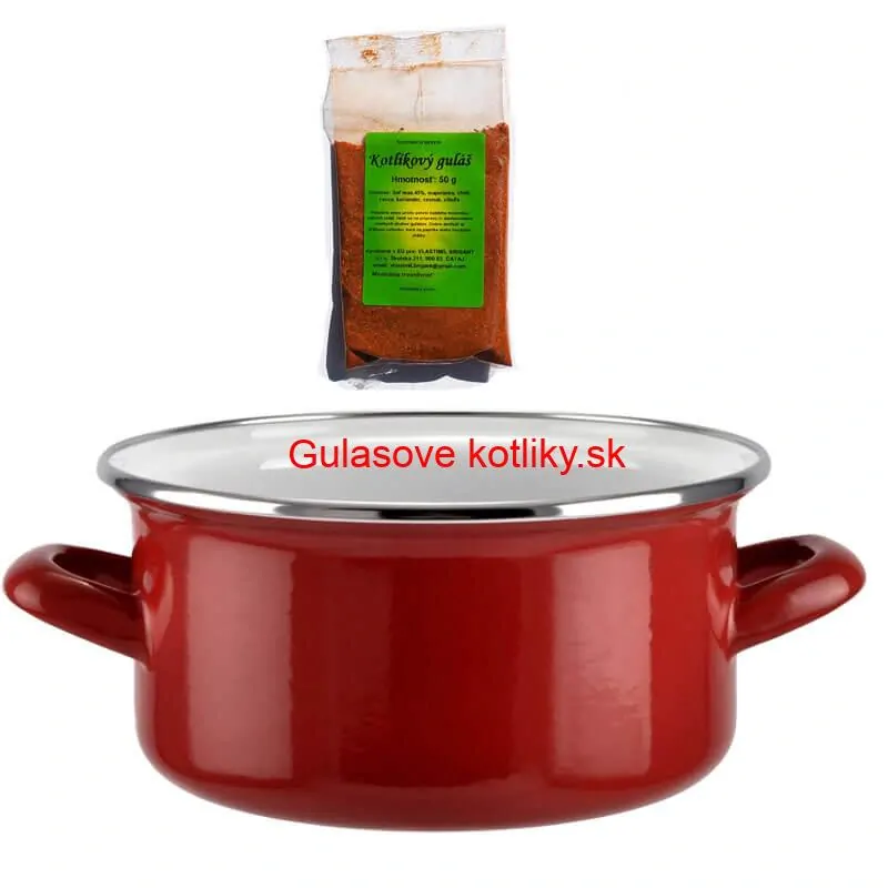 Smaltovaný kastról s pokrievkou 1,5 L červený + pikantná zmes korenia 50 g Kotlíkový guláš