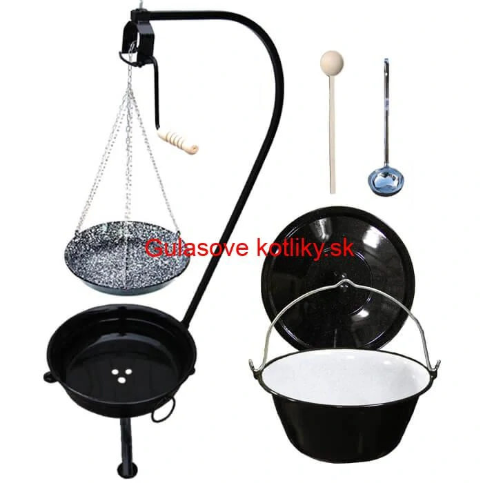 Smaltovaný kotlík 16 L (1,2 mm) + smaltovaná panvica + prenosné ohnisko