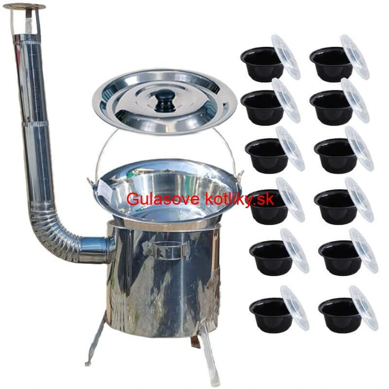 Nerezový kotlík 15 L (1,2 mm) INOX + Nerezová kotlina 36 INOX LUSTRO + misky 12 ks