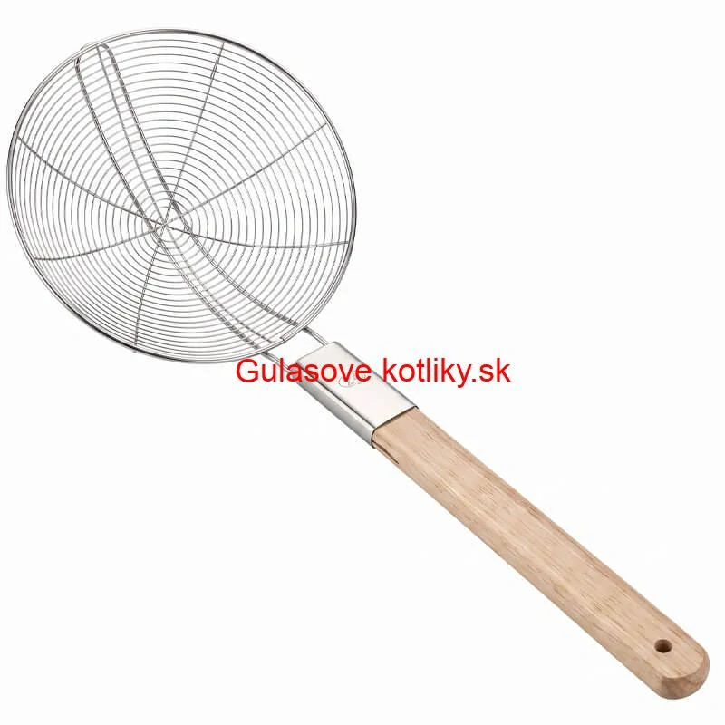 Veľké nerezové sitko 22,5 cm s drevenou rukoväťou – dĺžka 56,5 cm