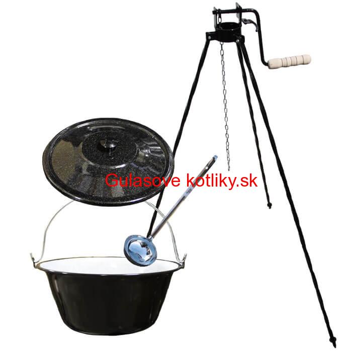 Smaltovaný kotlík 13 L + pokrievka + stojan s kladkou VAR