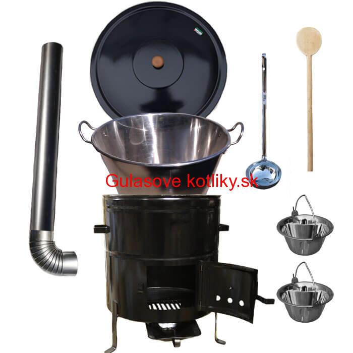 Zabíjačkový nerezový kotol 50 L, kovová kotlina 50 cm, smaltovaná pokrievka + 2 servírovacie antikorové kotlíky zdarma
