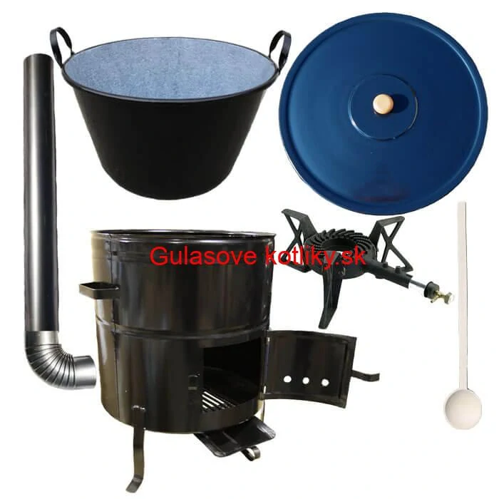 Zabíjačkový smaltovaný kotol 60 L + kovová kotlina 53 cm + horák 7 kW + dymovod